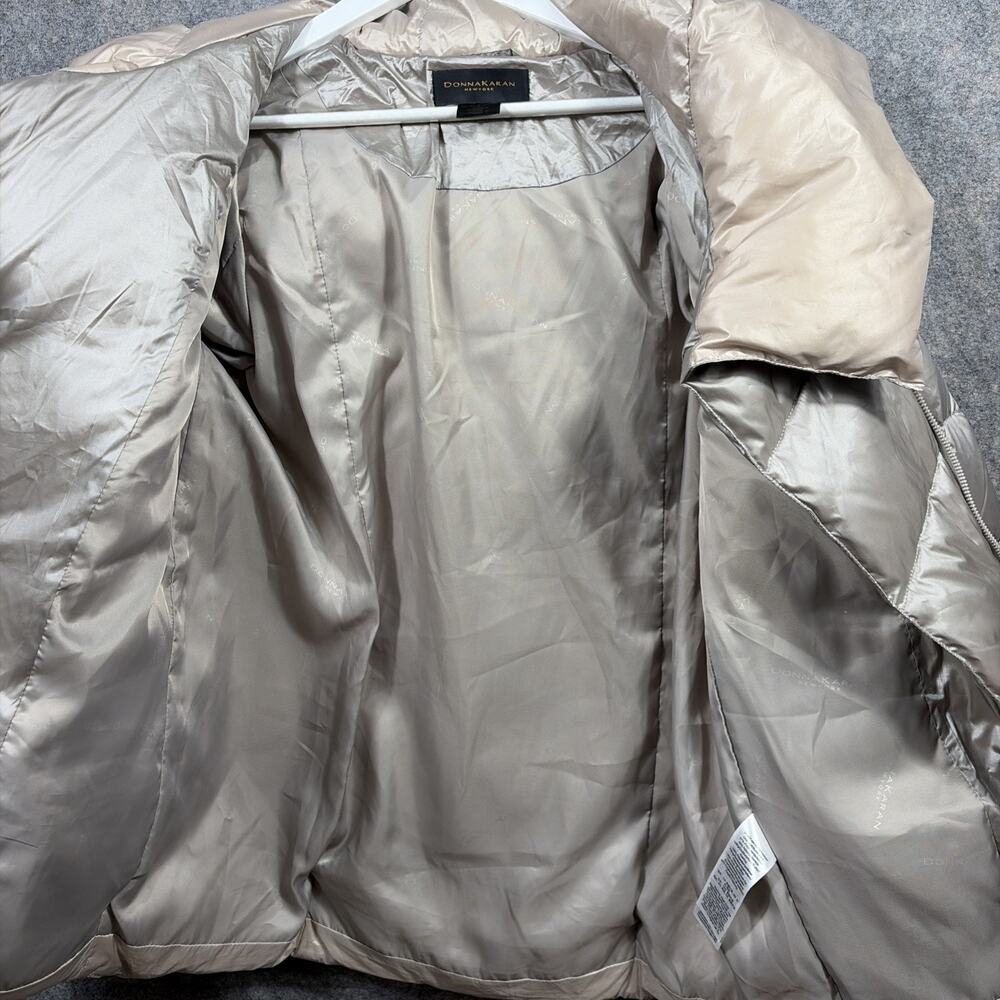 Donna Karan Women's Small Down Puffer Gold Jacket Asymmetric Zip Up CLEAN - Picture 8 of 12